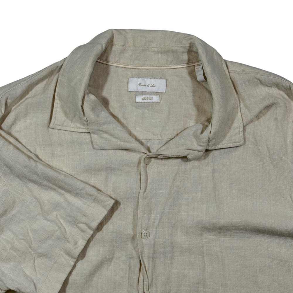 Porter & Ash Linen Blend Button Down Shirt Mens XL Beige Short Sleeve Casual XL